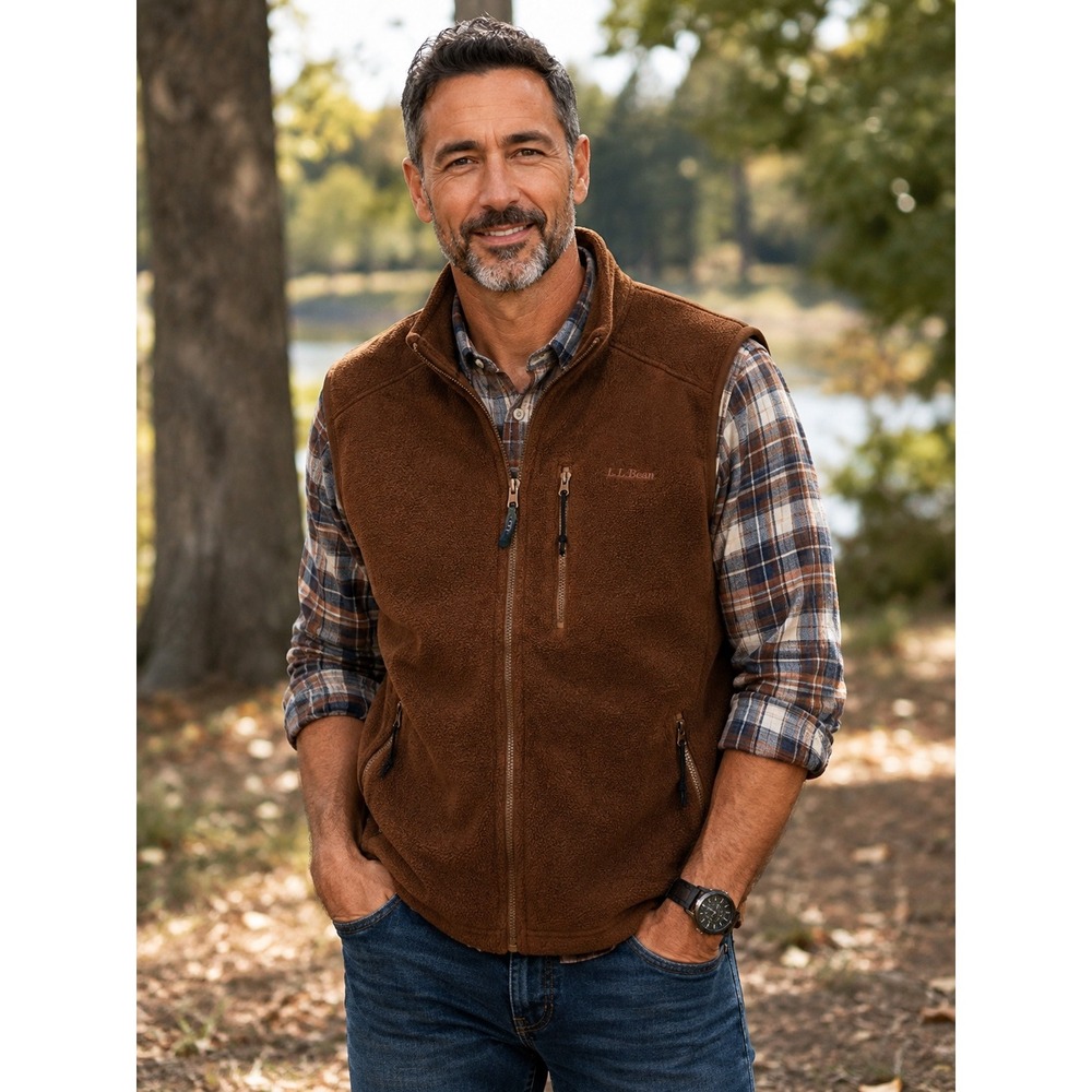 L.L. Bean VTG Fleece Vest Men Size XL Brown Full Zip Sleeveless Jacket #1017